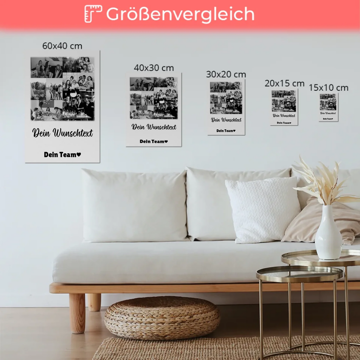 Magnetposter Fotoboard mit 9 Fotos und Wunschtext personalisiertes Geschenk
