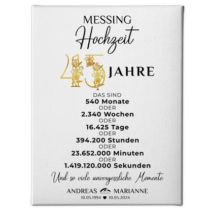 Personalisierte Leinwand Geschenk Momente 45 Hochzeitstag Messinghochzeit