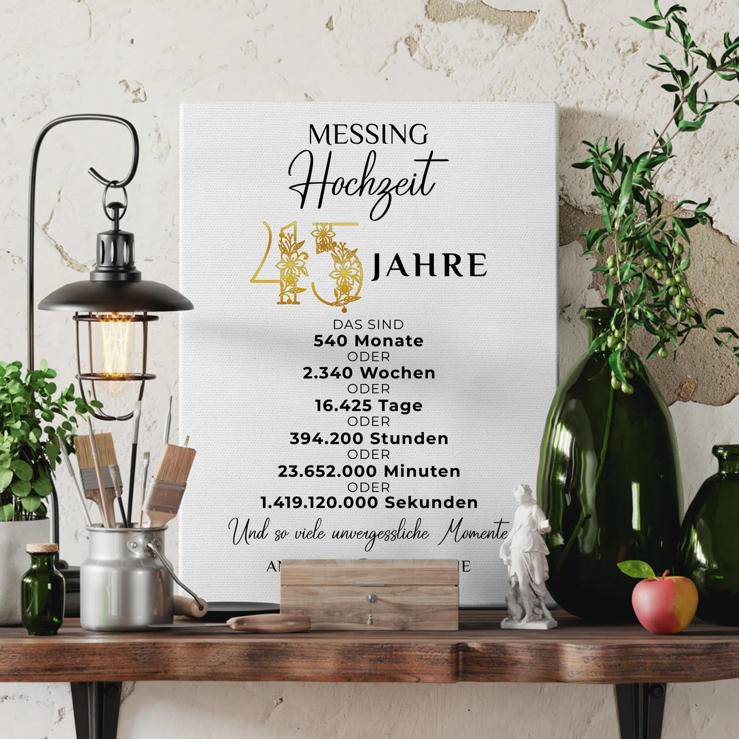 Personalisierte Leinwand Geschenk Momente 45 Hochzeitstag Messinghochzeit