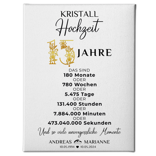 Personalisierte Leinwand Geschenk zur Kristallhochzeit 15 Hochzeitstag Momente