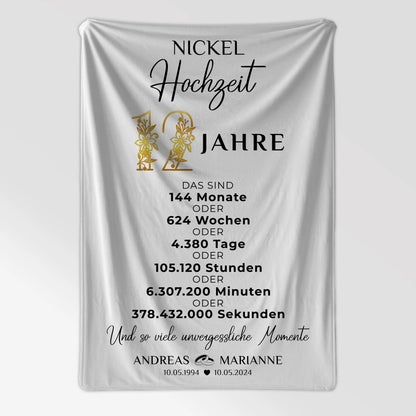Personalisierte Decke Geschenk zum 12 Hochzeitstag zur Nickelhochzeit