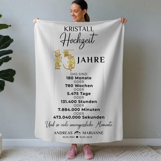 Personalisierte Decke zur Kristallhochzeit 15 Hochzeitstag Momente