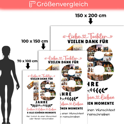 Personalisiertes Geschenk Decke für Tochter 18 Geburtstag mit Fotos und Wunschtext