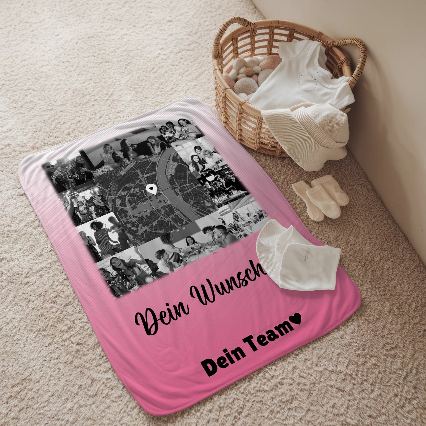 Personalisierte Kuscheldecke Mit Namen 10 Fotos Karte in der Mitte Wunschtext Geschenk 2