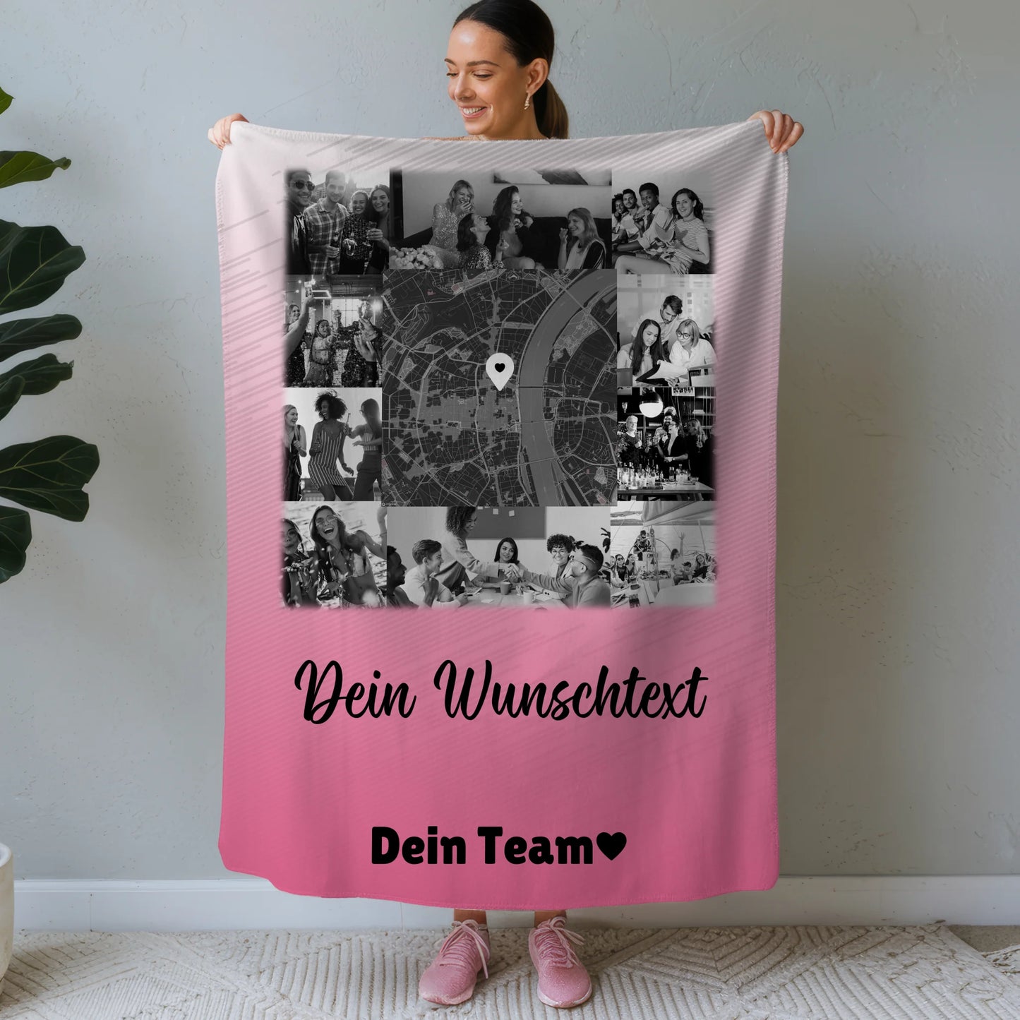 Personalisierte Kuscheldecke Mit Namen 10 Fotos Karte in der Mitte Wunschtext Geschenk 1
