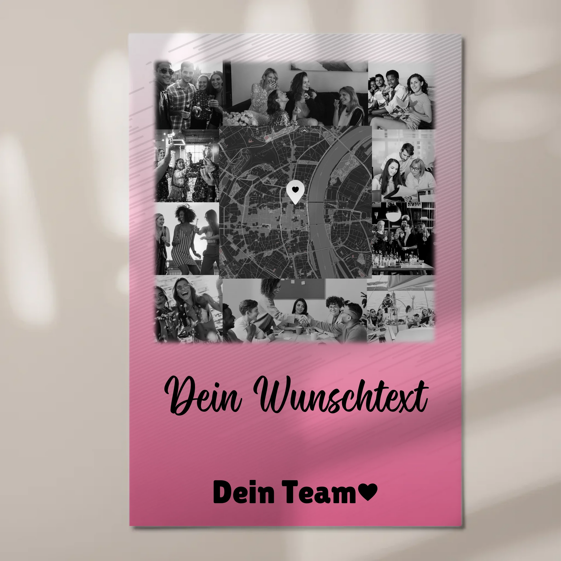 Personalisierbares Magnetposter Fotoboard mit 10 Fotos Wunschtext und Karte in der Mitte 1