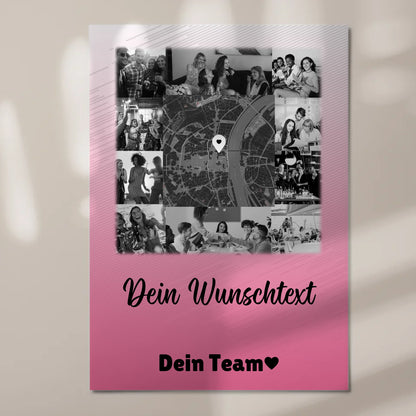Personalisierbares Magnetposter Fotoboard mit 10 Fotos Wunschtext und Karte in der Mitte 7