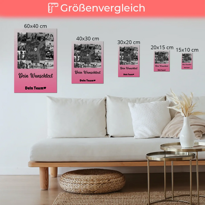 Personalisierbares Magnetposter Fotoboard mit 10 Fotos Wunschtext und Karte in der Mitte