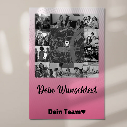 Personalisierbares Magnetposter Fotoboard mit 10 Fotos Wunschtext und Karte in der Mitte