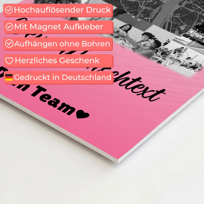 Personalisierbares Magnetposter Fotoboard mit 10 Fotos Wunschtext und Karte in der Mitte