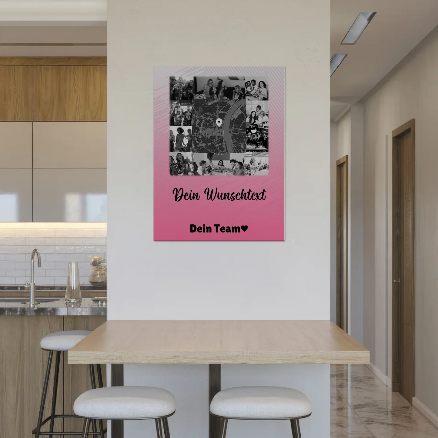 Personalisierbares Magnetposter Fotoboard mit 10 Fotos Wunschtext und Karte in der Mitte