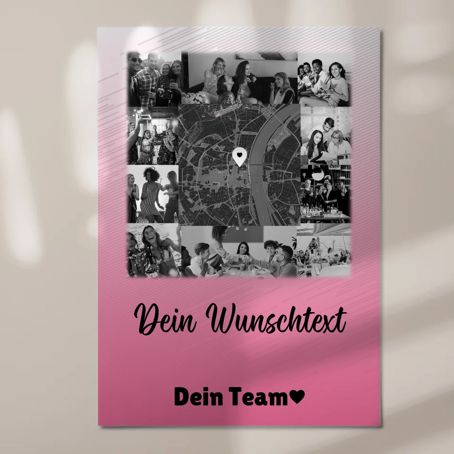 Personalisierbares Magnetposter Fotoboard mit 10 Fotos Wunschtext und Karte in der Mitte