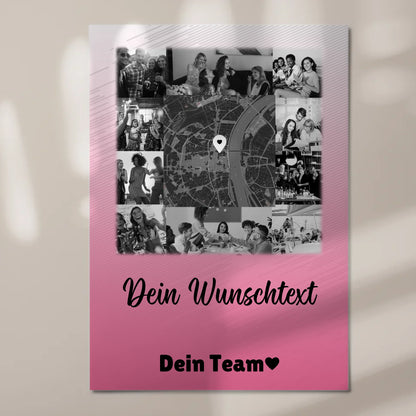 Personalisierbares Magnetposter Fotoboard mit 10 Fotos Wunschtext und Karte in der Mitte