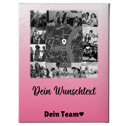 Personalisierte Leinwand Wandbild mit 10 Fotos Wunschtext und Karte in der Mitte 1