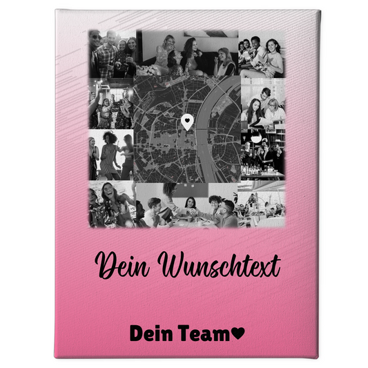 Personalisierte Leinwand Wandbild mit 10 Fotos Wunschtext und Karte in der Mitte 1