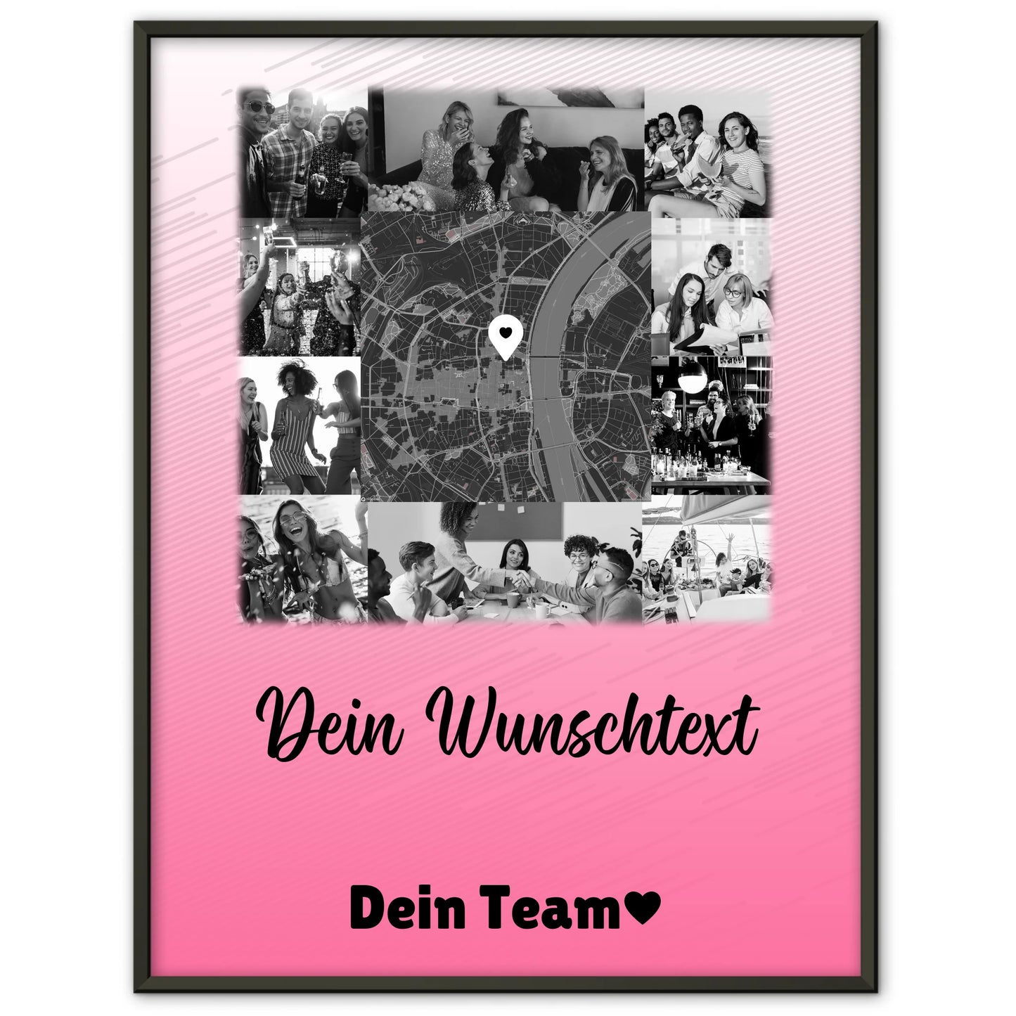 Team Abschied Poster personalisiert mit 10 Fotos Karte in der Mitte und Wunschtext