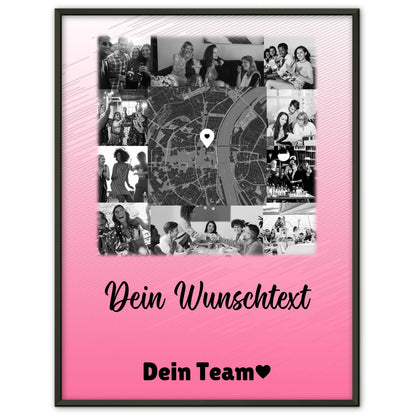 Team Abschied Poster personalisiert mit 10 Fotos Karte in der Mitte und Wunschtext