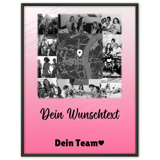 Team Abschied Poster personalisiert mit 10 Fotos Karte in der Mitte und Wunschtext