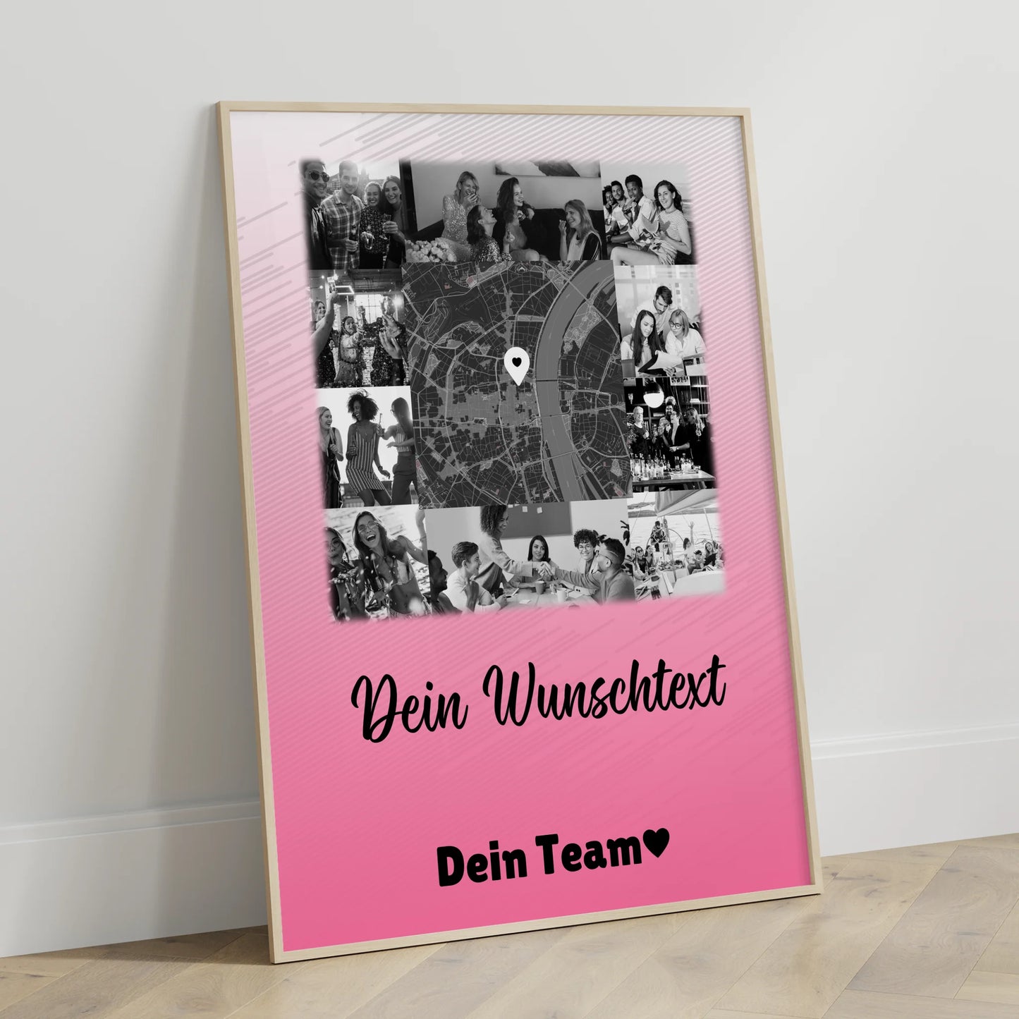 Team Abschied Poster personalisiert mit 10 Fotos Karte in der Mitte und Wunschtext