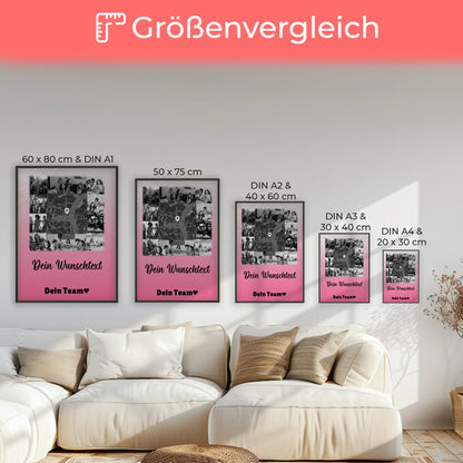 Team Abschied Poster personalisiert mit 10 Fotos Karte in der Mitte und Wunschtext