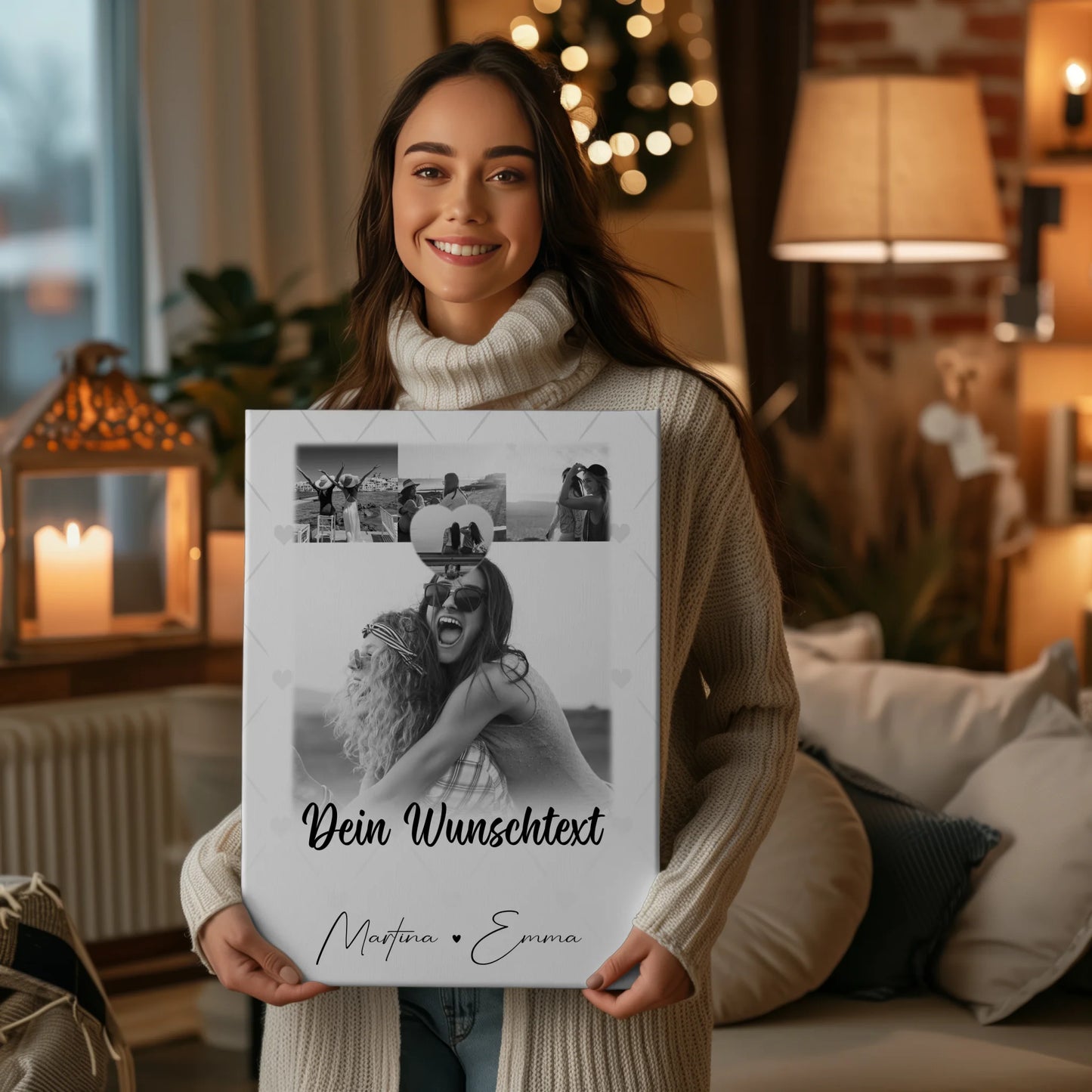 Mama Plakat Leinwand mit 4 Fotos 1 Kleines Herz Foto Wunschtext Einfach so personalisiertes Geschenk