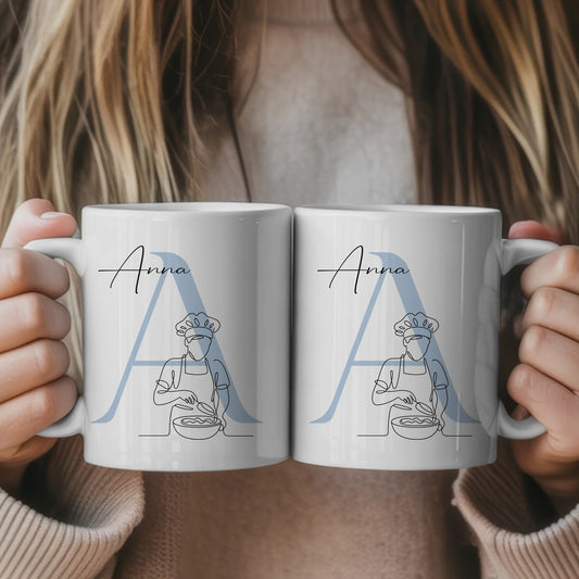 Personalisierte Tasse Mit Name Und Lineart Bäckerin Bäcker Geschenk 1