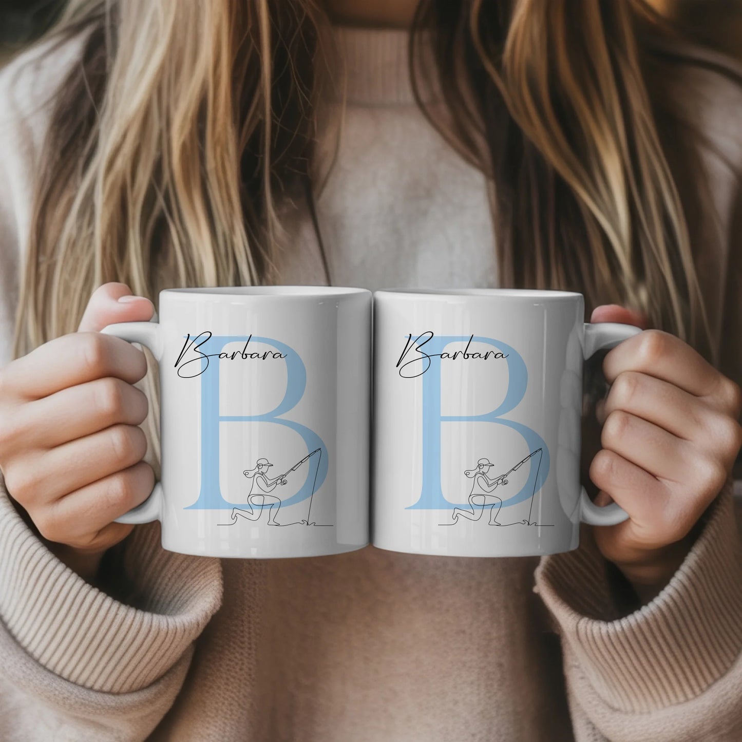Personalisierte Tasse Mit Name Lineart Anglerin Angeln Geschenk für Angelfreunde 5
