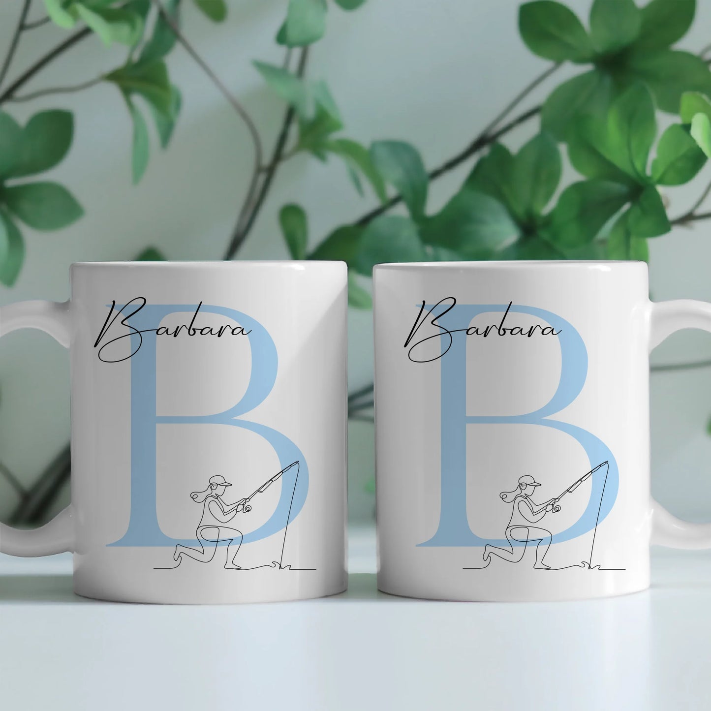 Personalisierte Tasse Mit Name Lineart Anglerin Angeln Geschenk für Angelfreunde 2