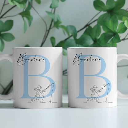 Personalisierte Tasse Mit Name Lineart Anglerin Angeln Geschenk für Angelfreunde 2