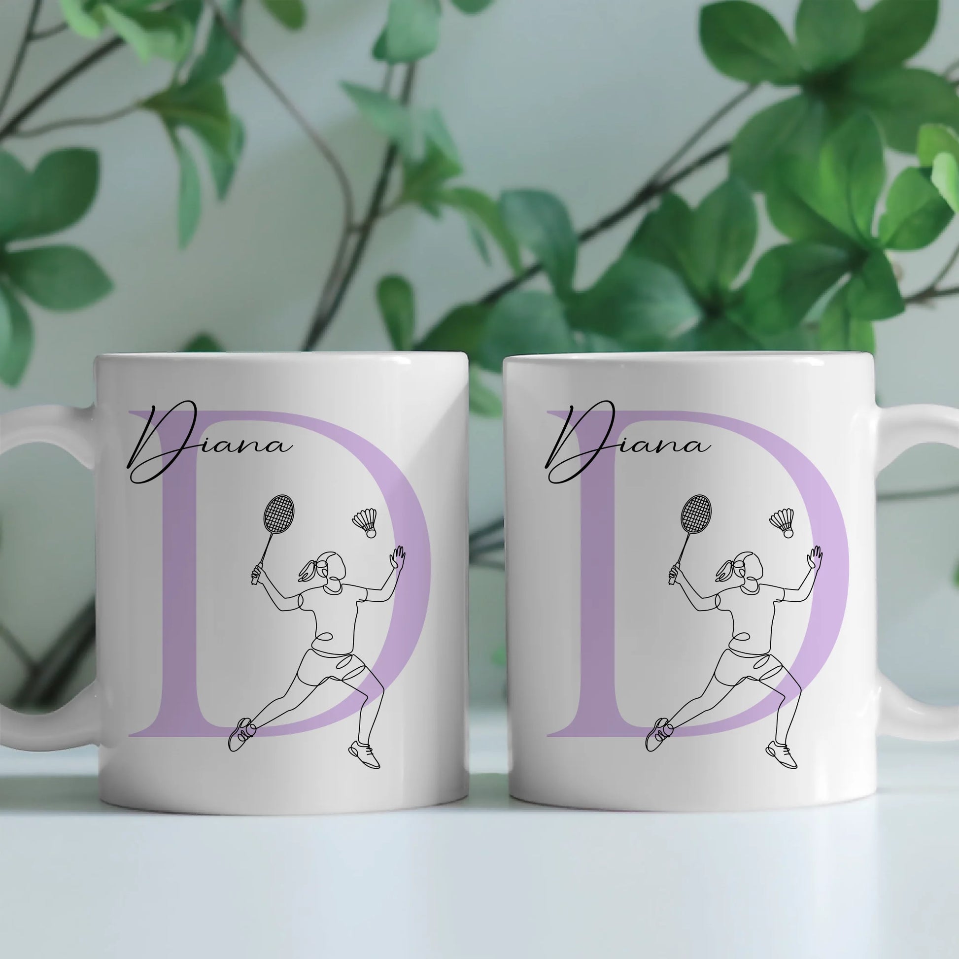 Personalisierte Tasse Mit Name Und Lineart Badmintonspielerin Für Badmintonfans 2
