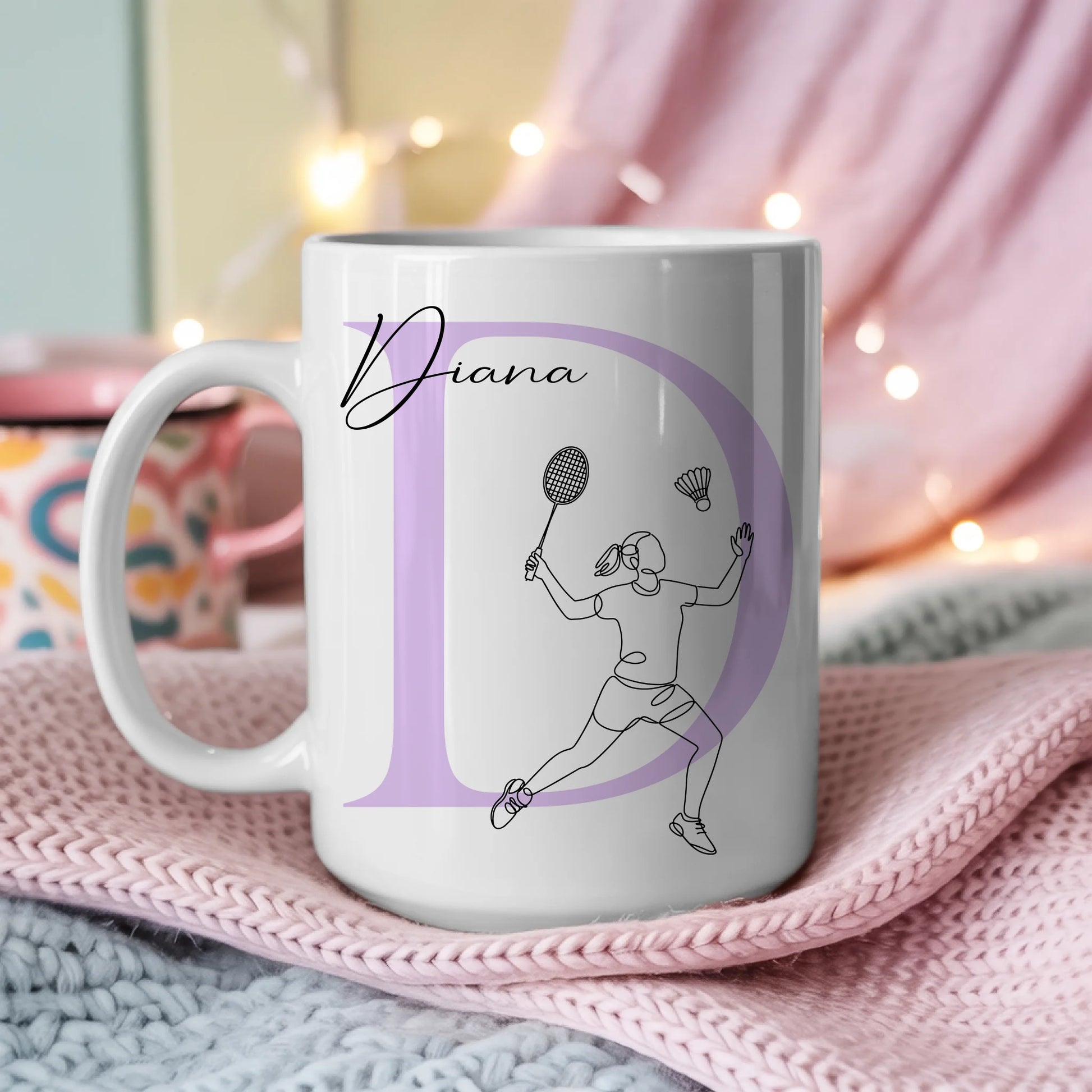 Personalisierte Tasse Mit Name Und Lineart Badmintonspielerin Für Badmintonfans 3