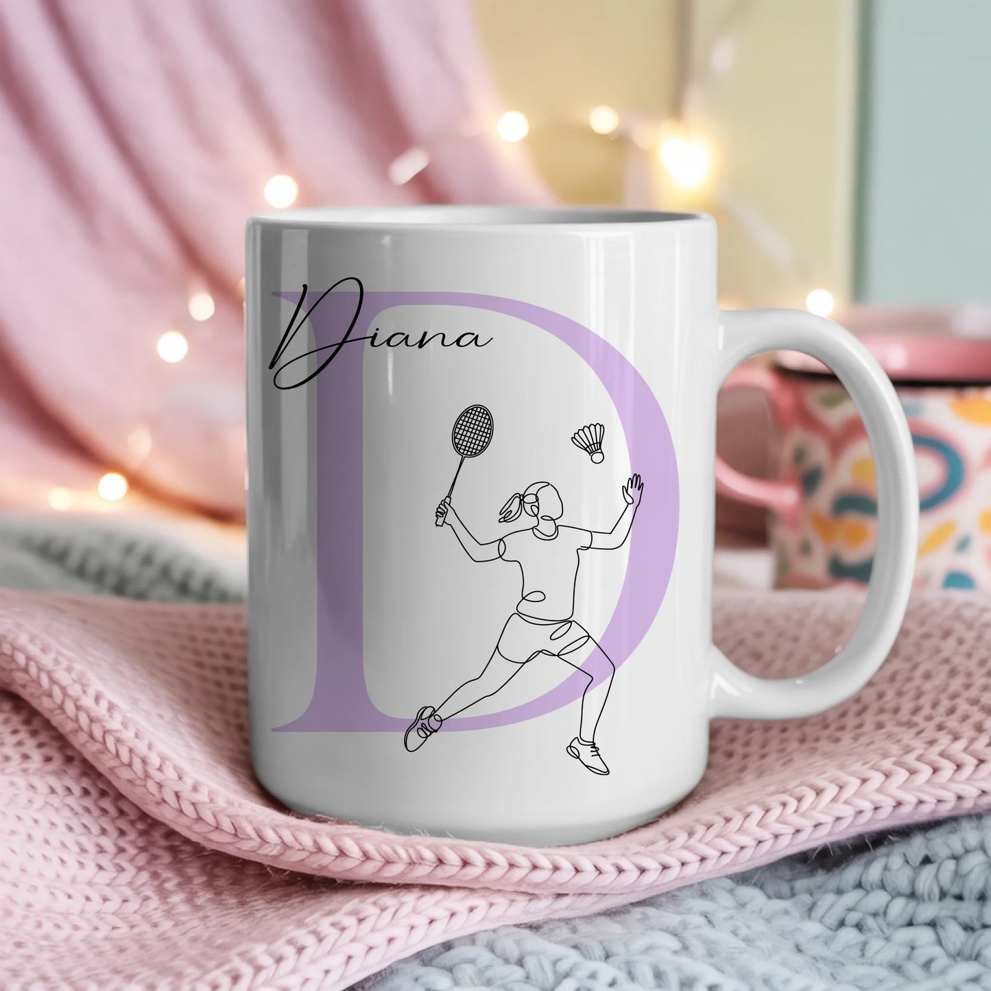 Personalisierte Tasse Mit Name Und Lineart Badmintonspielerin Für Badmintonfans 4