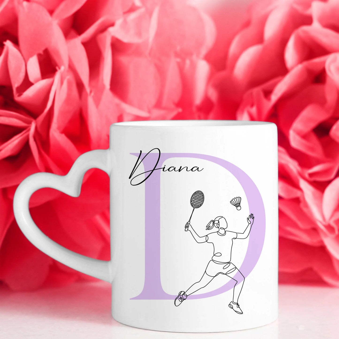 Personalisierte Tasse Mit Name Und Lineart Badmintonspielerin Für Badmintonfans 7