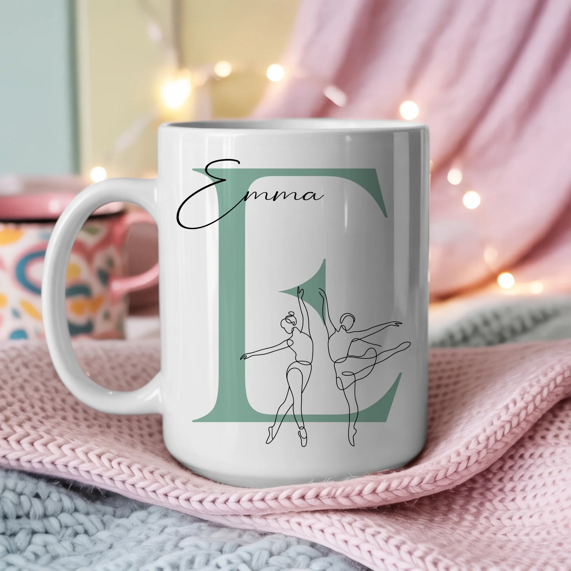 Personalisierte Tasse Mit Name Lineart Balletttänzerin Ballett Geschenk für Ballettliebhaber 3