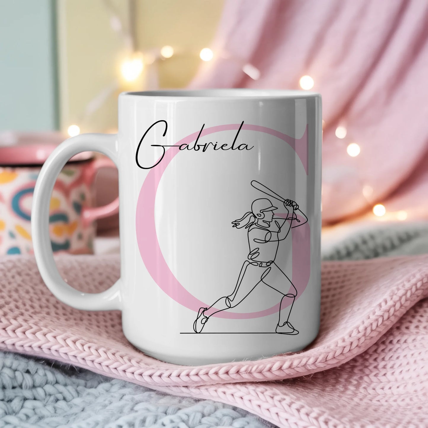 Ausgefallene Tassen Mit Name Lineart Baseballspielerin Baseball Personalisiert 3