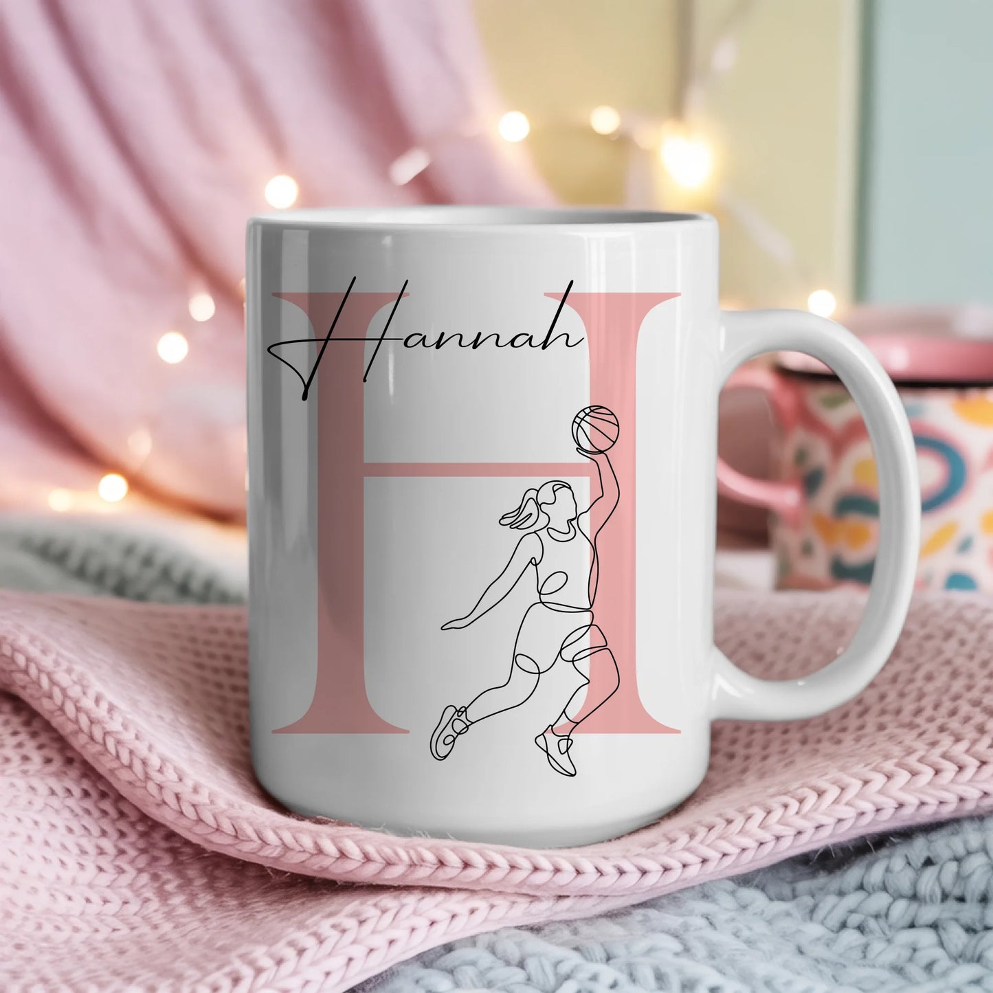 Personalisierte Tasse Mit Name Lineart Basketballerin Basketball Geschenk 4