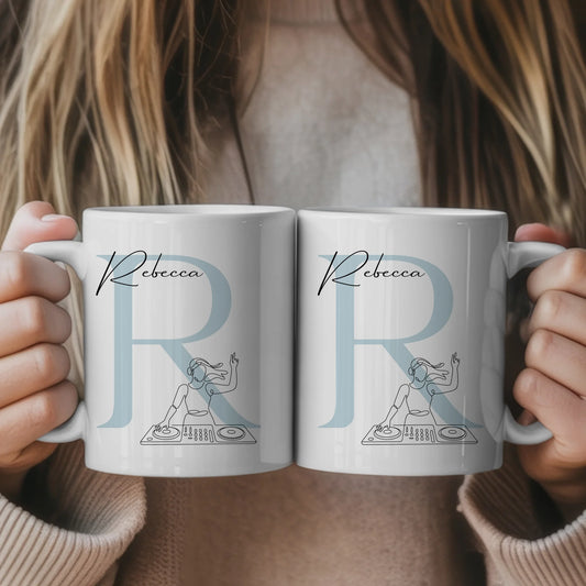 Personalisierte Tasse Mit Name Lineart DJane DJing Geschenk für Musikliebhaber 1