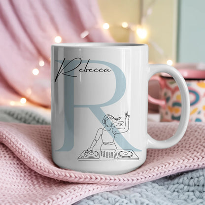 Personalisierte Tasse Mit Name Lineart DJane DJing Geschenk für Musikliebhaber 4
