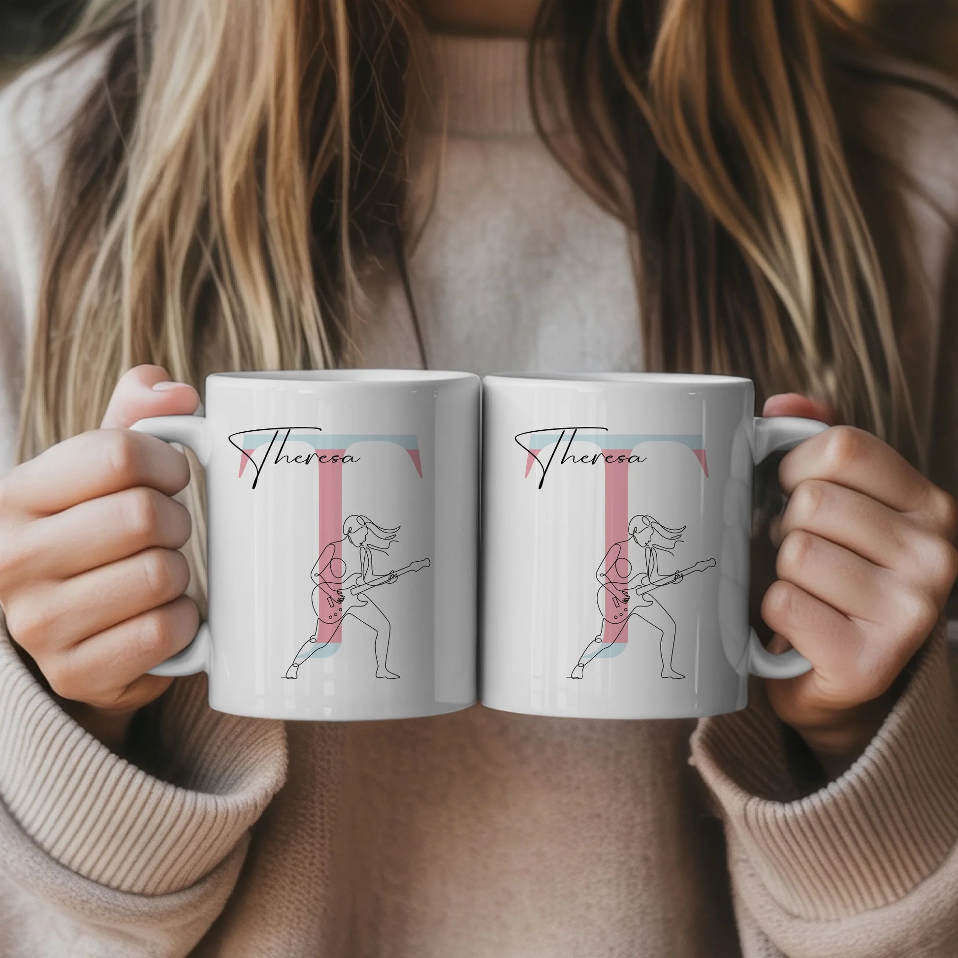 Ausgefallene Tassen mit Name Lineart E-Gitarristin E-Gitarre personalisiertes Geschenk 5