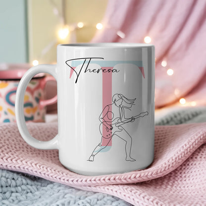 Ausgefallene Tassen mit Name Lineart E-Gitarristin E-Gitarre personalisiertes Geschenk 3
