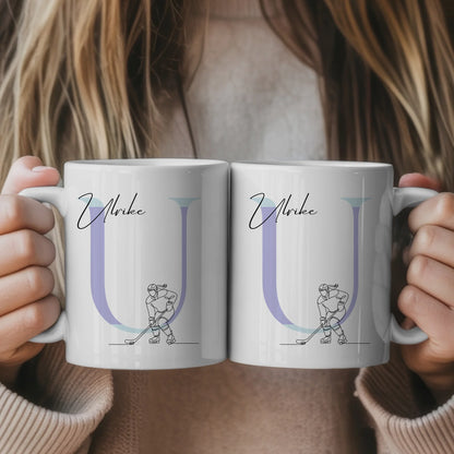 Personalisierte Tasse Mit Name Lineart Eishockeyspielerin Eishockey 1