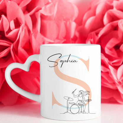 Personalisierte Tasse Mit Name Lineart Drummerin Drummer Geschenk für Musiker Fans 7