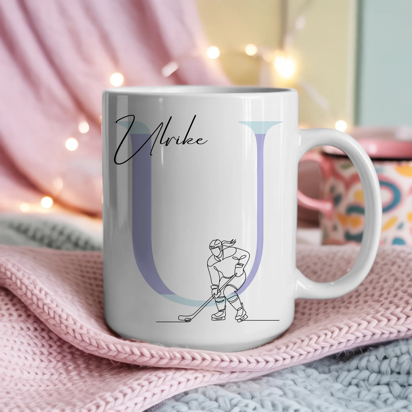 Personalisierte Tasse Mit Name Lineart Eishockeyspielerin Eishockey 4