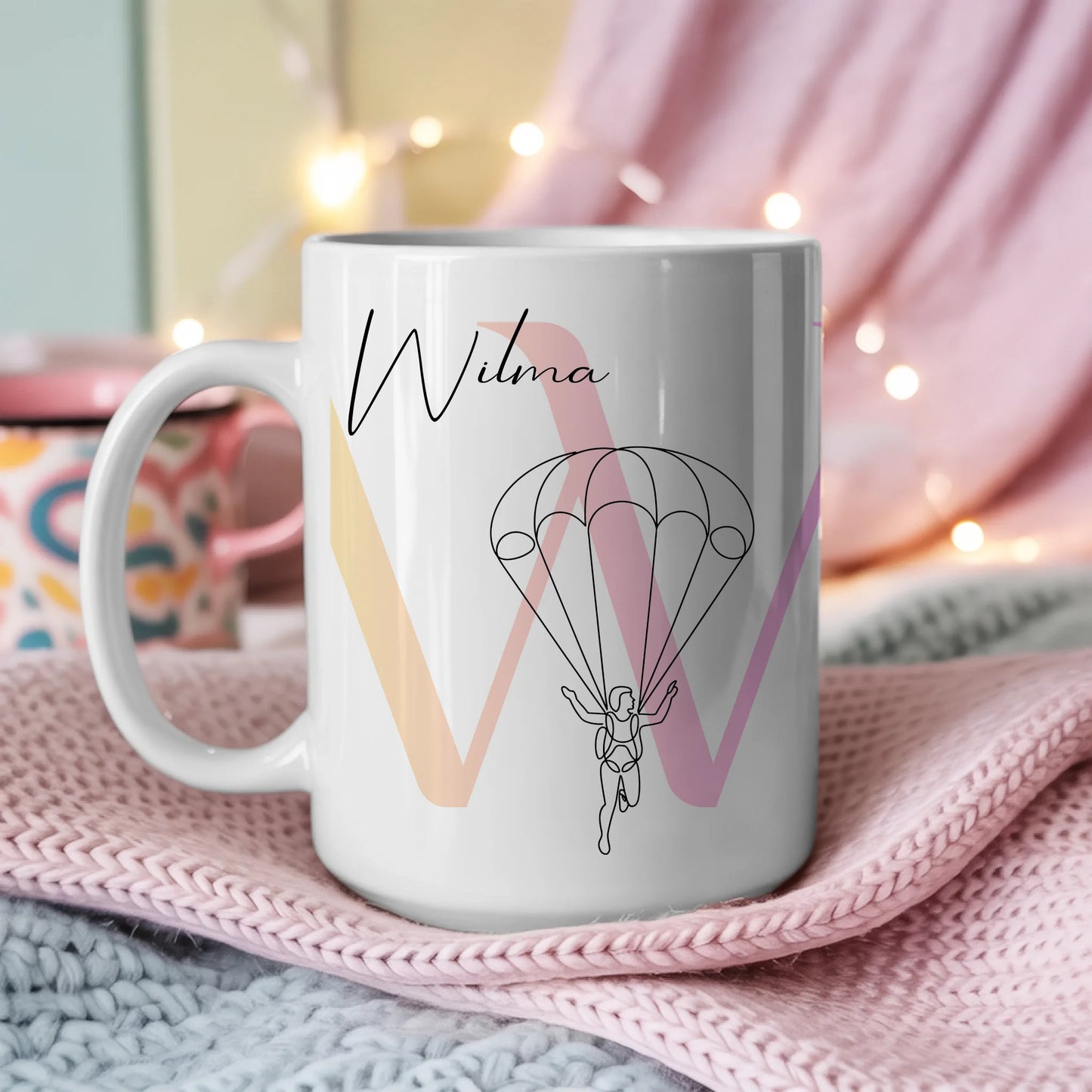 Personalisierte Tasse Mit Name Lineart Fallschirmspringerin Fallschirmspringen Geschenk 3