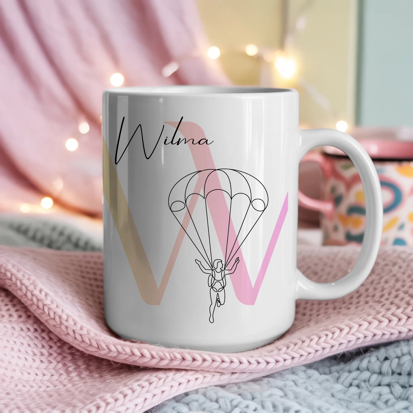 Personalisierte Tasse Mit Name Lineart Fallschirmspringerin Fallschirmspringen Geschenk 4