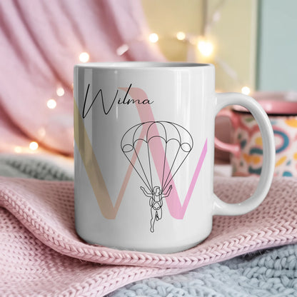 Personalisierte Tasse Mit Name Lineart Fallschirmspringerin Fallschirmspringen Geschenk 4