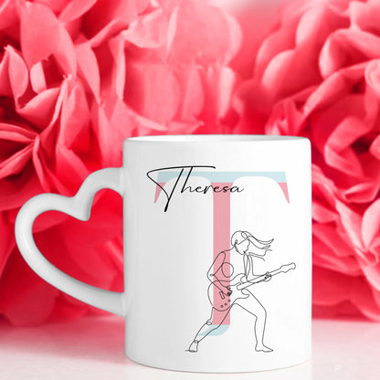 Ausgefallene Tassen mit Name Lineart E-Gitarristin E-Gitarre personalisiertes Geschenk 7