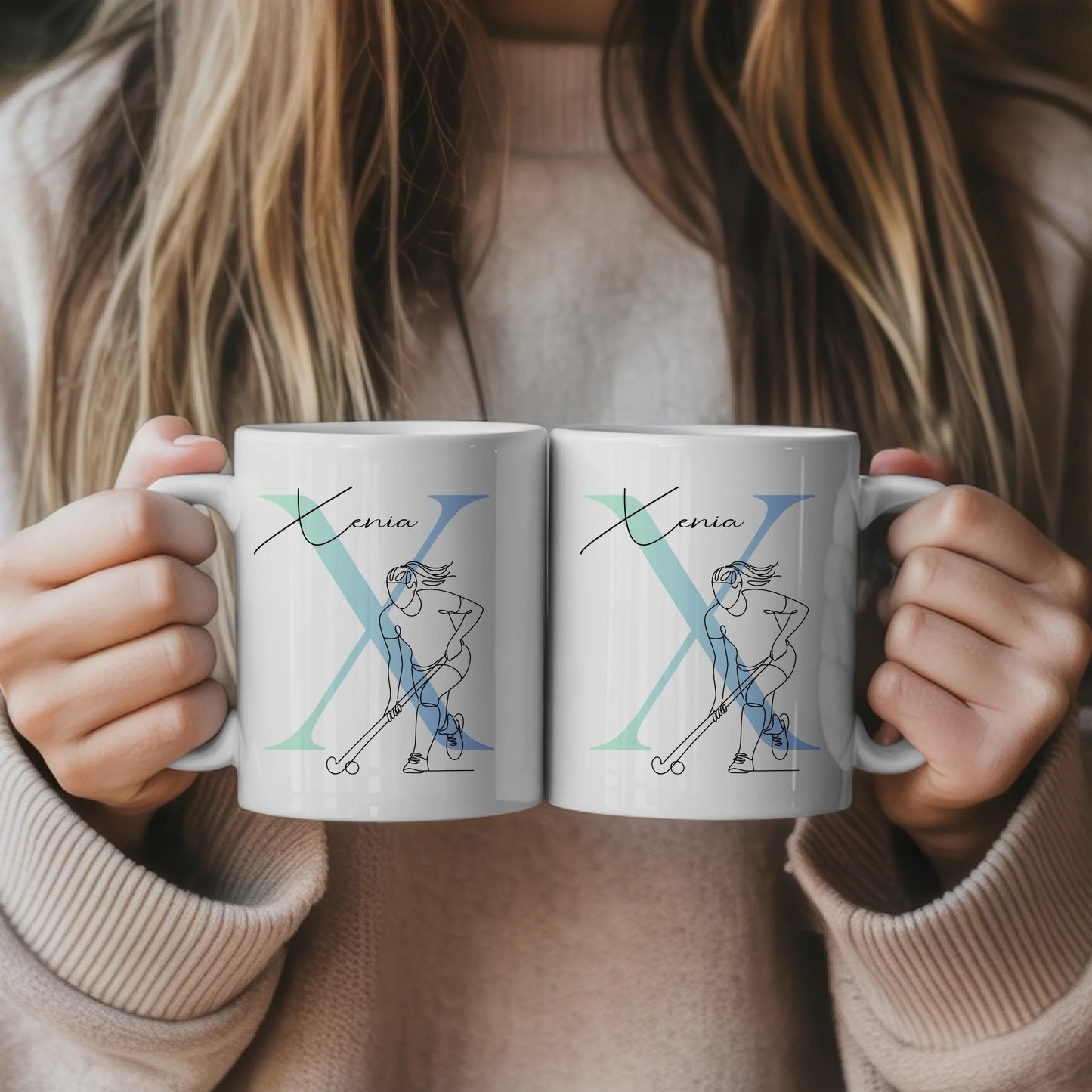 Personalisierte Tasse Mit Name Und Lineart Feldhockeyspielerin Für Feldhockey Fans 5