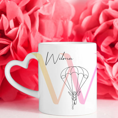 Personalisierte Tasse Mit Name Lineart Fallschirmspringerin Fallschirmspringen Geschenk 7