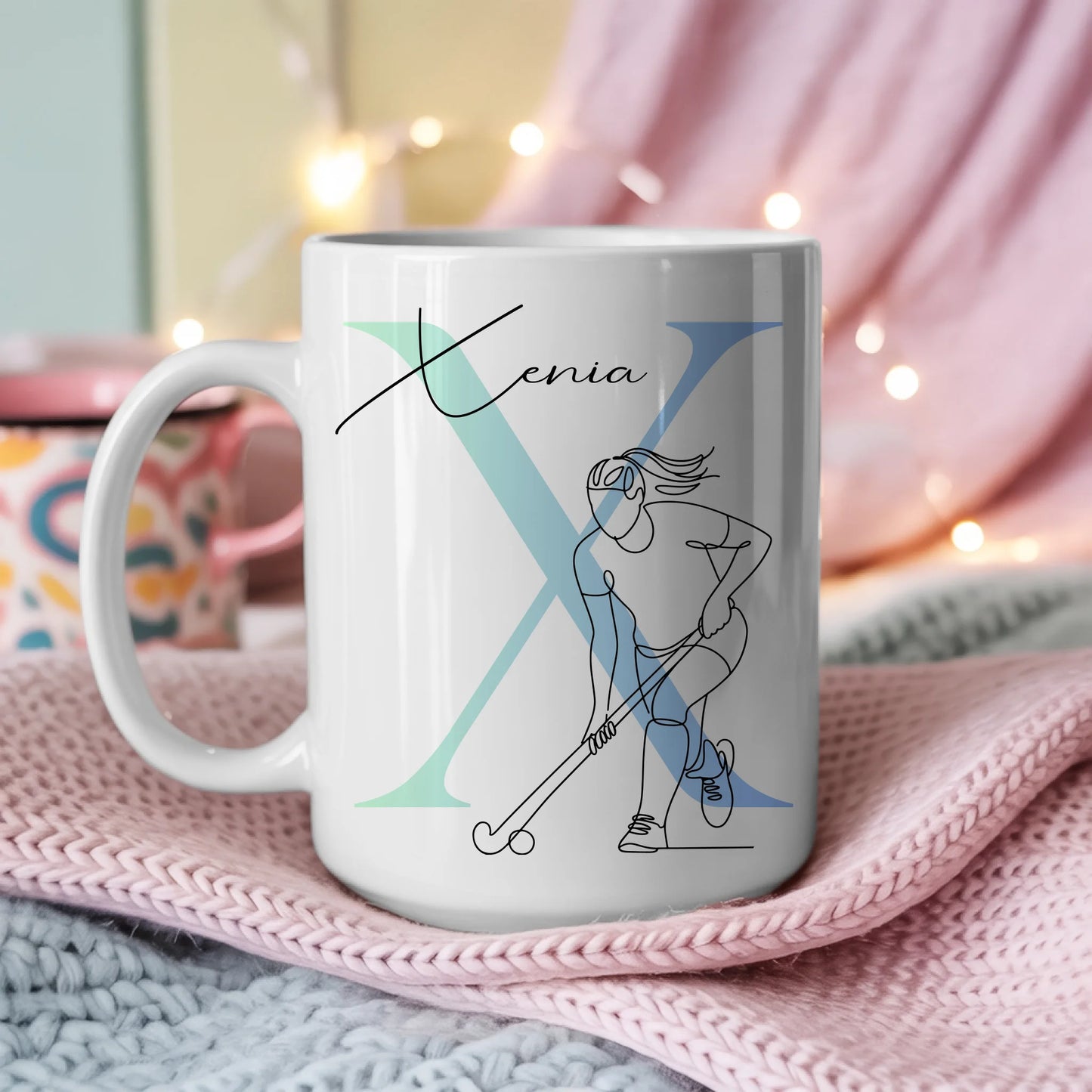 Personalisierte Tasse Mit Name Und Lineart Feldhockeyspielerin Für Feldhockey Fans 3